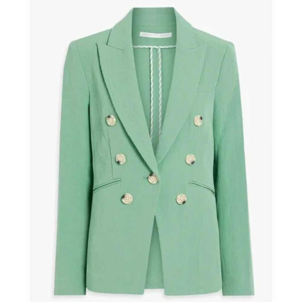 EUC VERONICA BEARD Green Cotton Linen Double Breasted Blazer Jacket Size 10